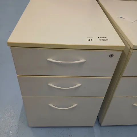 THREE PORTABLE THREE DRAWER OFFICE CHEST OF DRAWERS