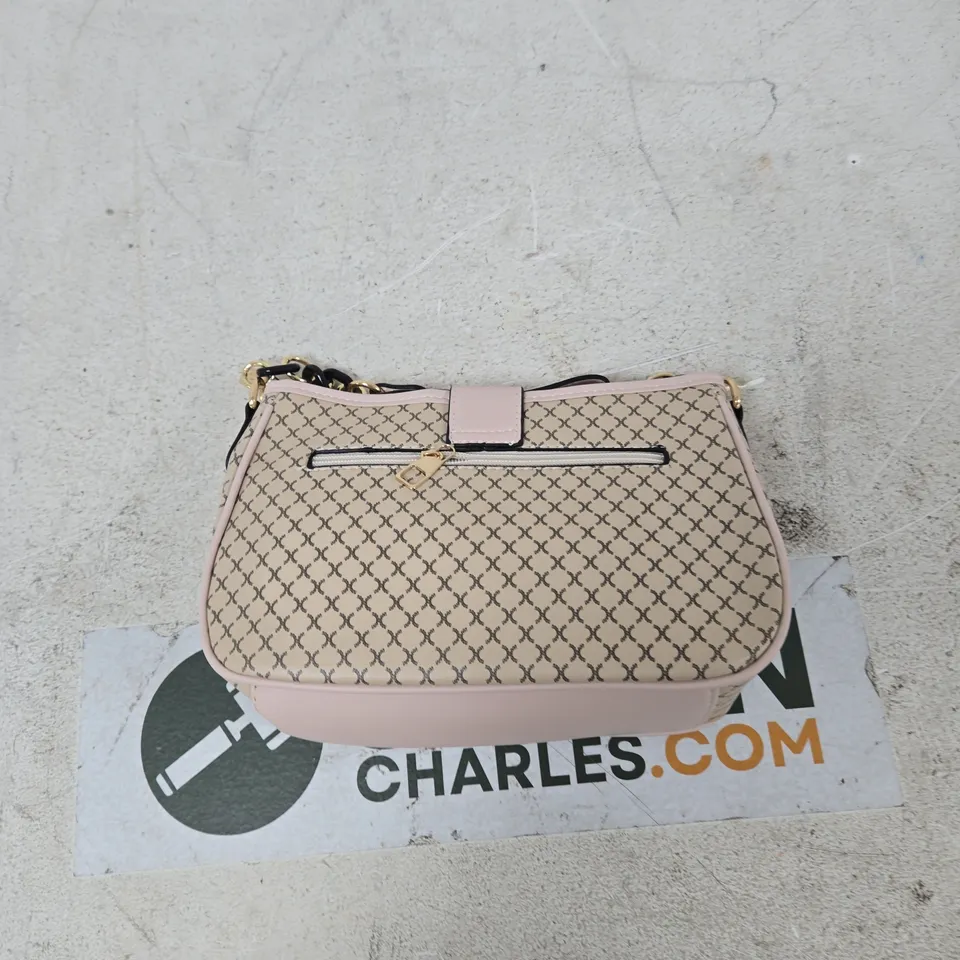 PINK MONOGRAM PATTERN SHOULDER BAG WITH BUCKLE DETAIL