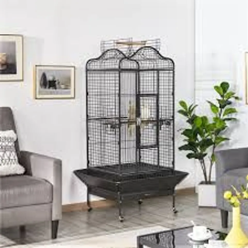BOXED YAHEETECH 160cm IRON PLAY TOP FLOOR BIRD CAGE WITH WHEELS - BLACK (1 BOX)