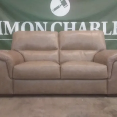DESIGNER ITALIAN MADE VIRGILIO TAN LEATHER 2 SEATER SOFA