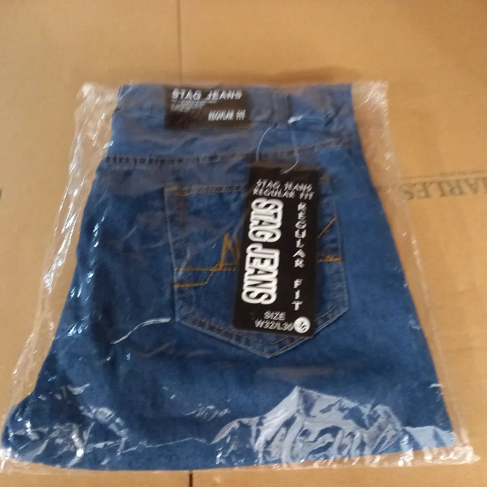 BAGGED REGULAR FIT STAG JEANS - W32 L30