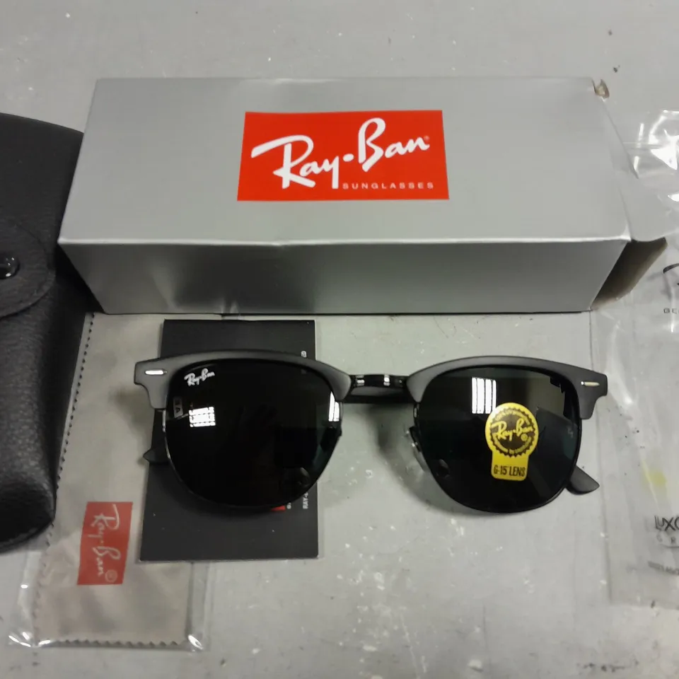 RAY BAN GLASSES WITH G-15 LENSES AND BLACK FRAME IN CASE