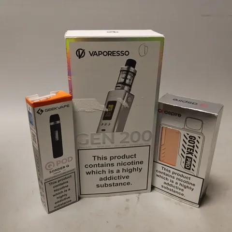APPROXIMATELY 20 VAPES & E-CIGARETTES TO INCLUDE VAPORESSO GEN 200, ASPIRE GOTEK PRO, GEEKVAPE QPOD SONDER Q, ETC