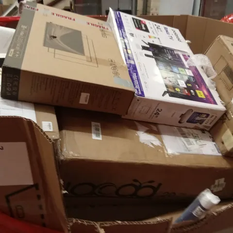 PALLET OF ASSORTED HOUSEHOLD GOODS AND PRODUCTS TO INCLUDE;TV, COFFEE MACHINE,ROLLED UP MATTRESS