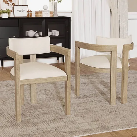 BOXED SET OF 2 SOLID WOOD DINING CHAIRS, LINEN UPHOLSTERY, NATURAL FINISH - NATURAL/BEIGE (1 BOX)