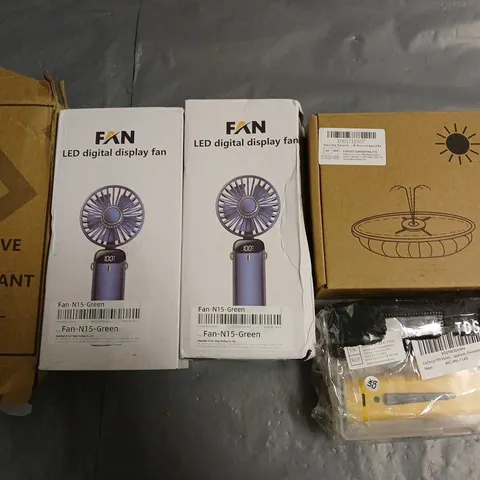 LOT OF 9 ASSORTED HOUSEHOLD ITEMS TO INCLUDE WATER FOUNTAIN, LED DIGITAL FAN AND BASEUS MOUSE