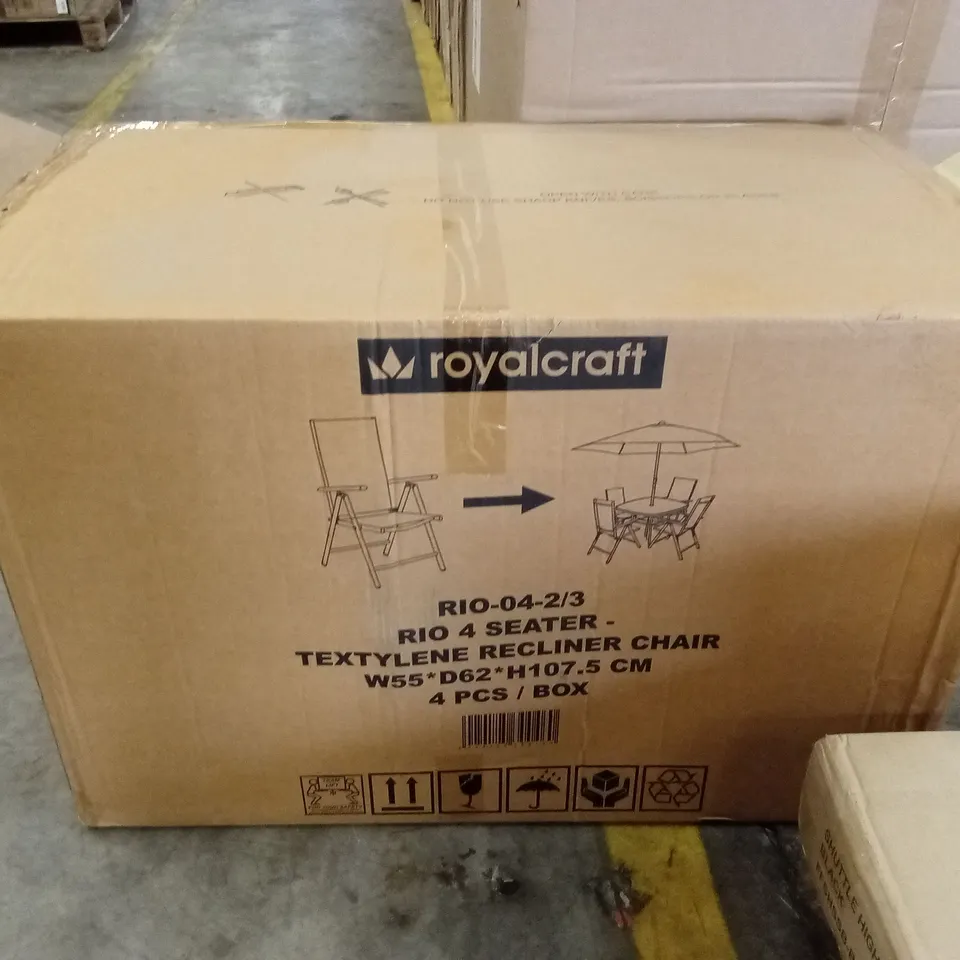 BOXED SET OF 4 ROYALCRAFT OUTDOOR RIO TEXTYLENE CHAIRS (1 BOX)