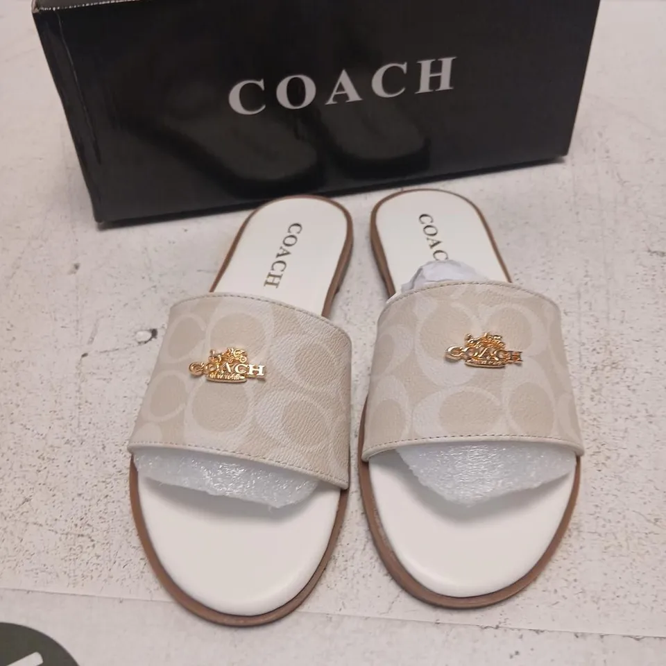 COACH BEIGE SIGNATURE SLIDES – UK 4.5 (EU 37) SANDALS, BOXED