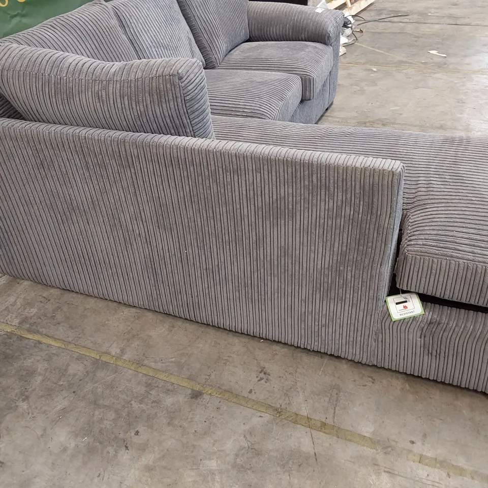 DESIGNER CHAISE SOFA GREY JUMBO CHORD FABRIC