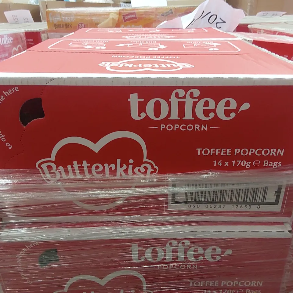 PALLET TO CONTAIN A MIXED ASSORTMENT OF BOXED SWEATS AND CONFECTIONERY ITEMS TO INCLUDE; BUTTERKIST TOFFEE POPCORN, CADBURY DAIRY MILK BUTTONS, LINDOR ORANGE BARS