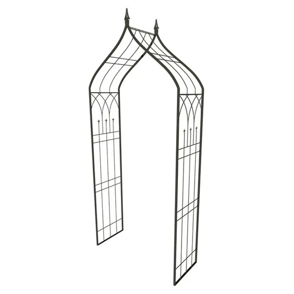 BOXED PANACEA BLACK OGEE TOP GARDEN ARBOR WITH FINIALS