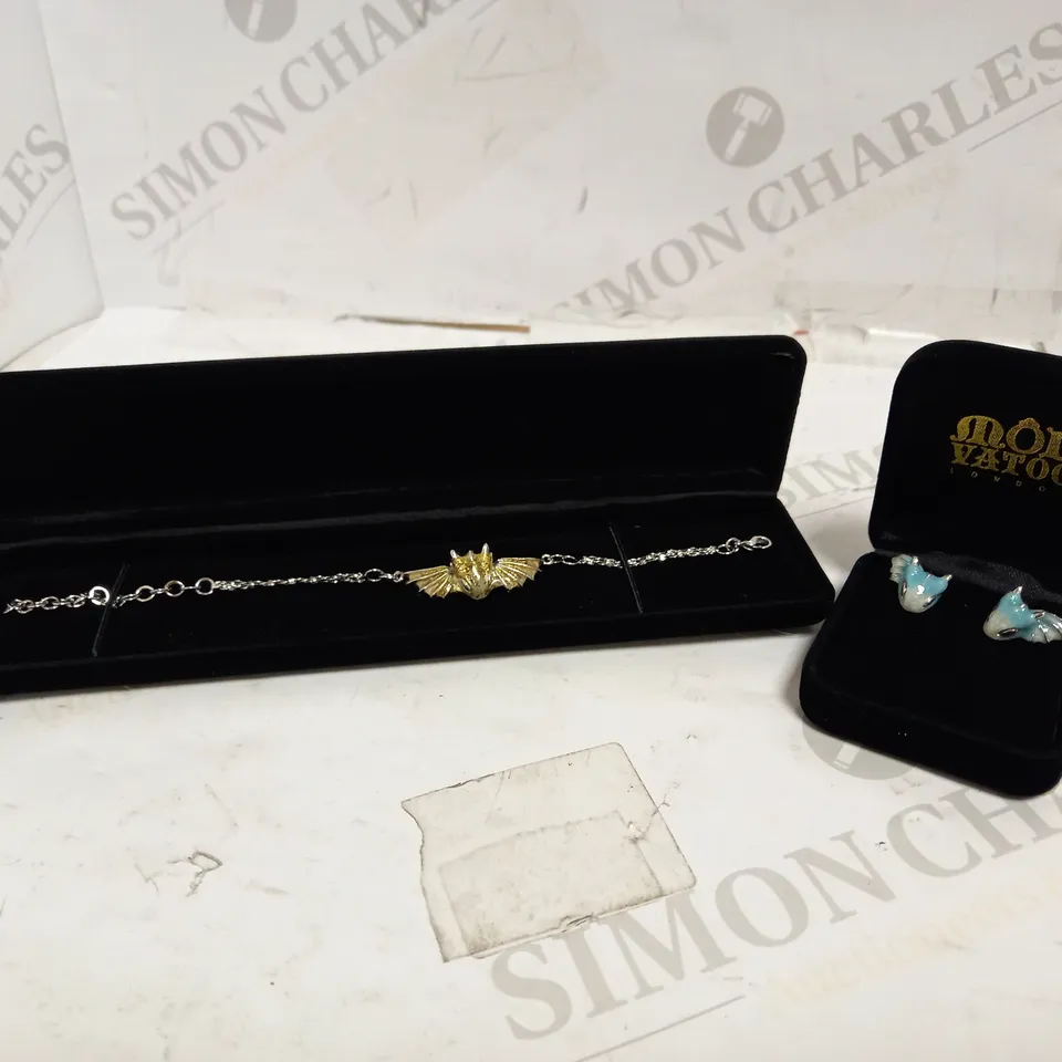 MONVATOO SILVER TURQUOISE DRAGON STUD EARRINGS + SILVER DRAGON BRACELET