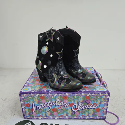 IRREGULAR CHOICE BLACK STAR-EMBELLISHED ANKLE BOOTS BOXED SIZE 40