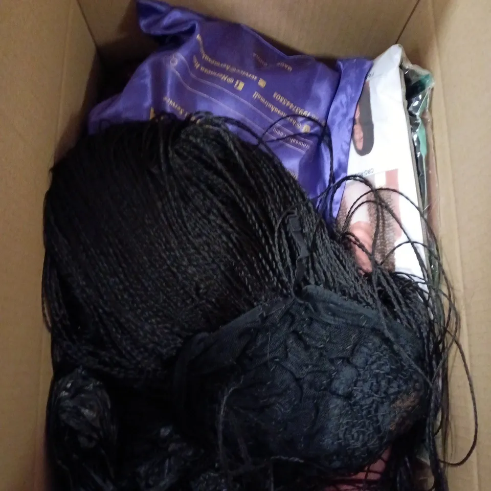 LOT OF APPROXIMATELY 15 WIGS AND HAIR PIECES IN ASSORTED COLOURS AND STYLES