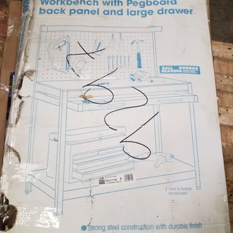 BOXED CLARKE CWB-R1B WORKBENCH WITH PEGBOARD BACK PANEL