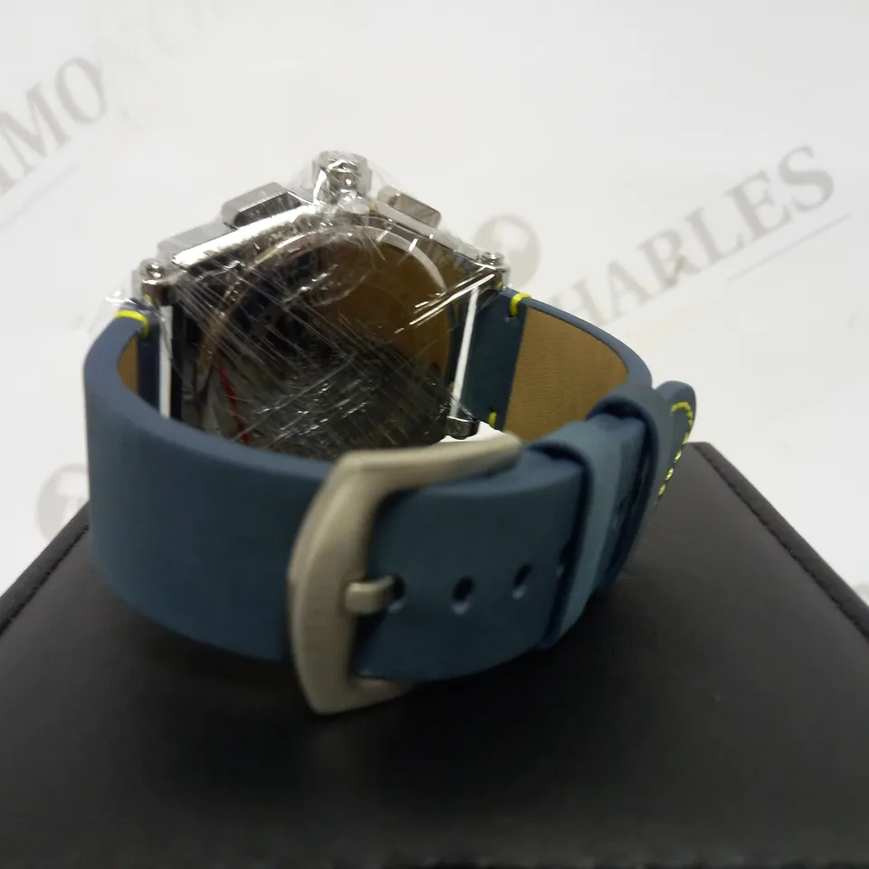 LATOR CALIBRE BLUE & YELLOW DIAL SUEDE LEATHER STRAP WATCH RRP £635