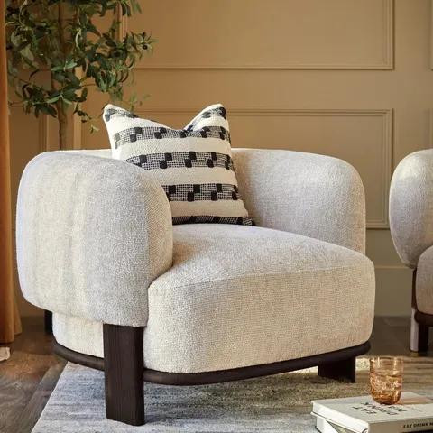 BOXED DANETTI FLORENCE NATURAL FABRIC WITH DARK WOOD ARMCHAIR