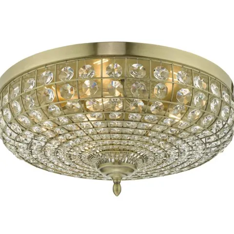 BOXED DAR LIGHTING ASMARA 5 LIGHT FLUSH ANTIQUE BRASS CRYSTAL