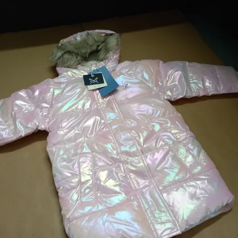 CREW CLOTHING KIDS METALLIC PADDED COAT IN PINK/METAL - 5/6 YEARS