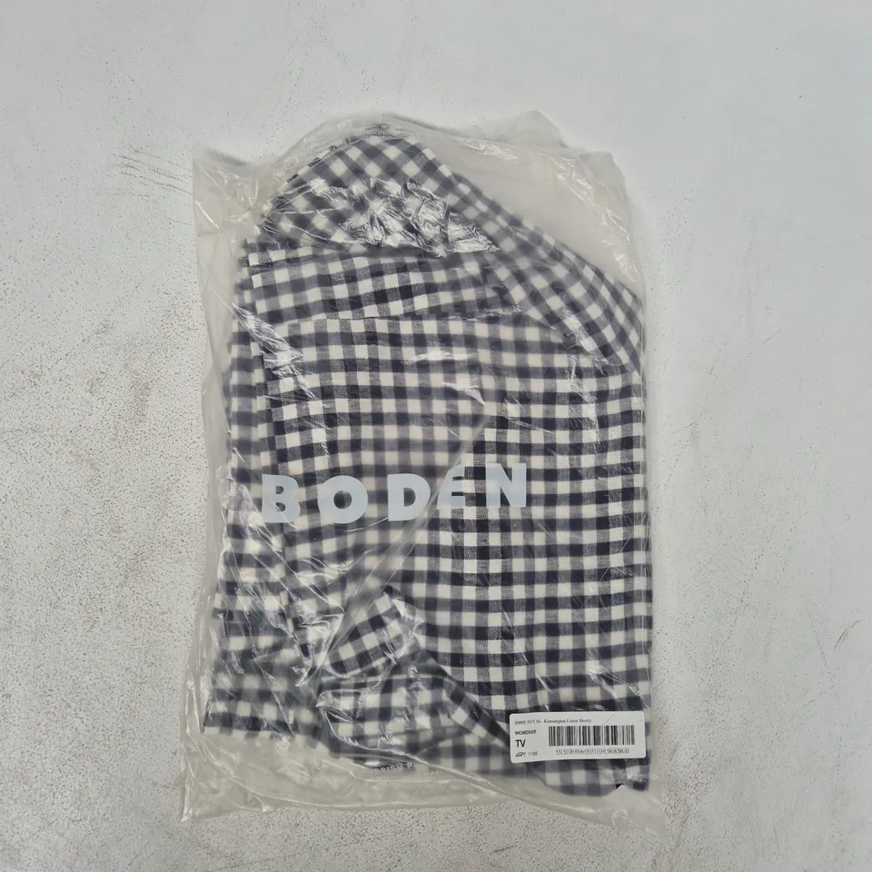 BAGGED BODEN KENSINGTON LINEN SHORTS IN NAVY CHECK SIZE 16