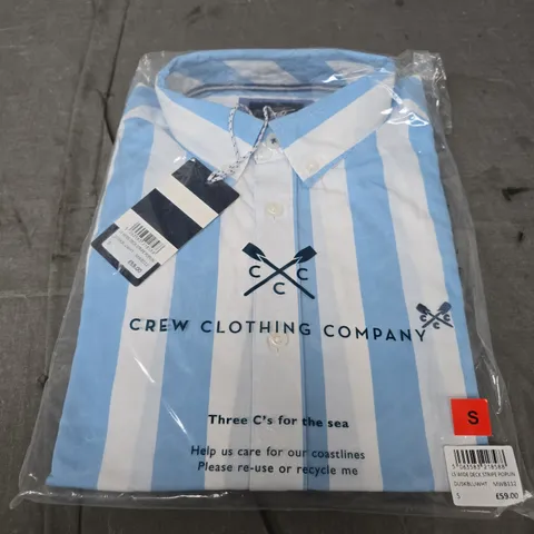 CREW CLOTHING COMPANY MEN'S STRIPED DECK STRIPE POLO SHIRT, BLUE & WHITE, UK SIZE S
