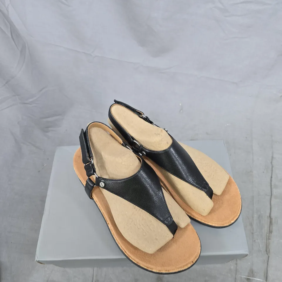 VIONIC WOMEN'S SANDALS – BLACK LEATHER THONG WITH ANKLE STRAP UK 3