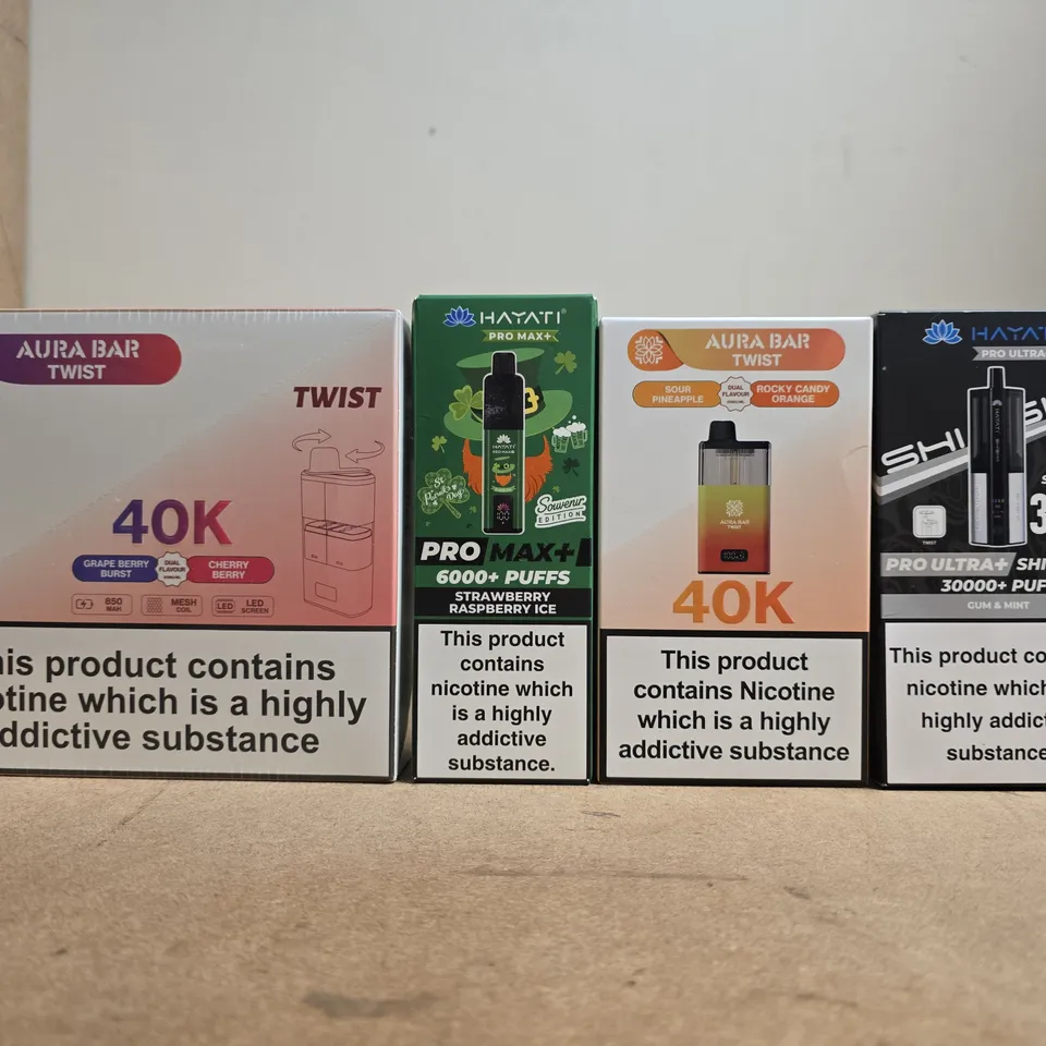 APPROXIMATELY 15 ASSORTED E-CIGARETTE AND VAPE PRODUCTS TO INCLUDE AURA BAR, HAYATI, ETC - COLLECTION ONLY