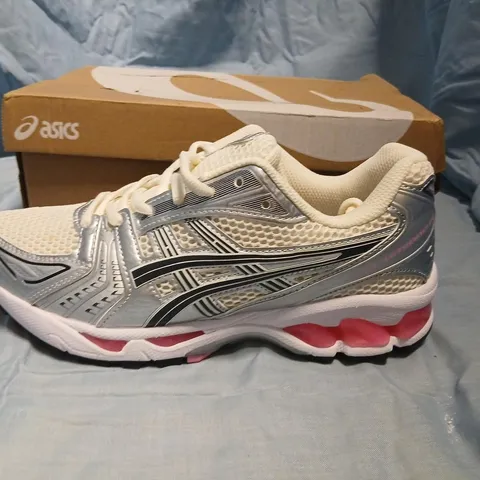 ASICS GEL-KAYANO 14 MENS UK 6 SILVER/WHITE/PINK – BOXED TRAINERS