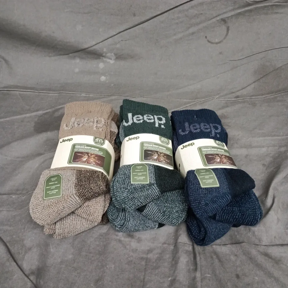 JEEP MEN'S TERRAIN BOOT SOCKS – 3X3-PACK, MULTICOLOURS, UK 6-11