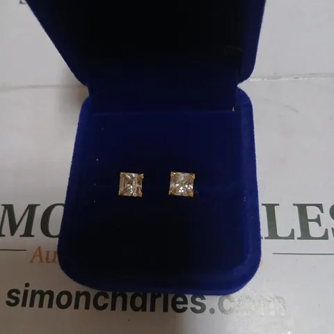 DIAMONIQUE 2CT TW PRINCESS CUT STUD EARRINGS 9CT GOLD 