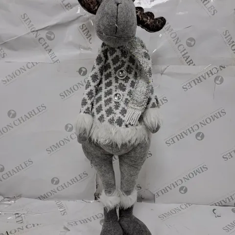 78CM GREY STANDING REINDEER WITH CHECK COAT