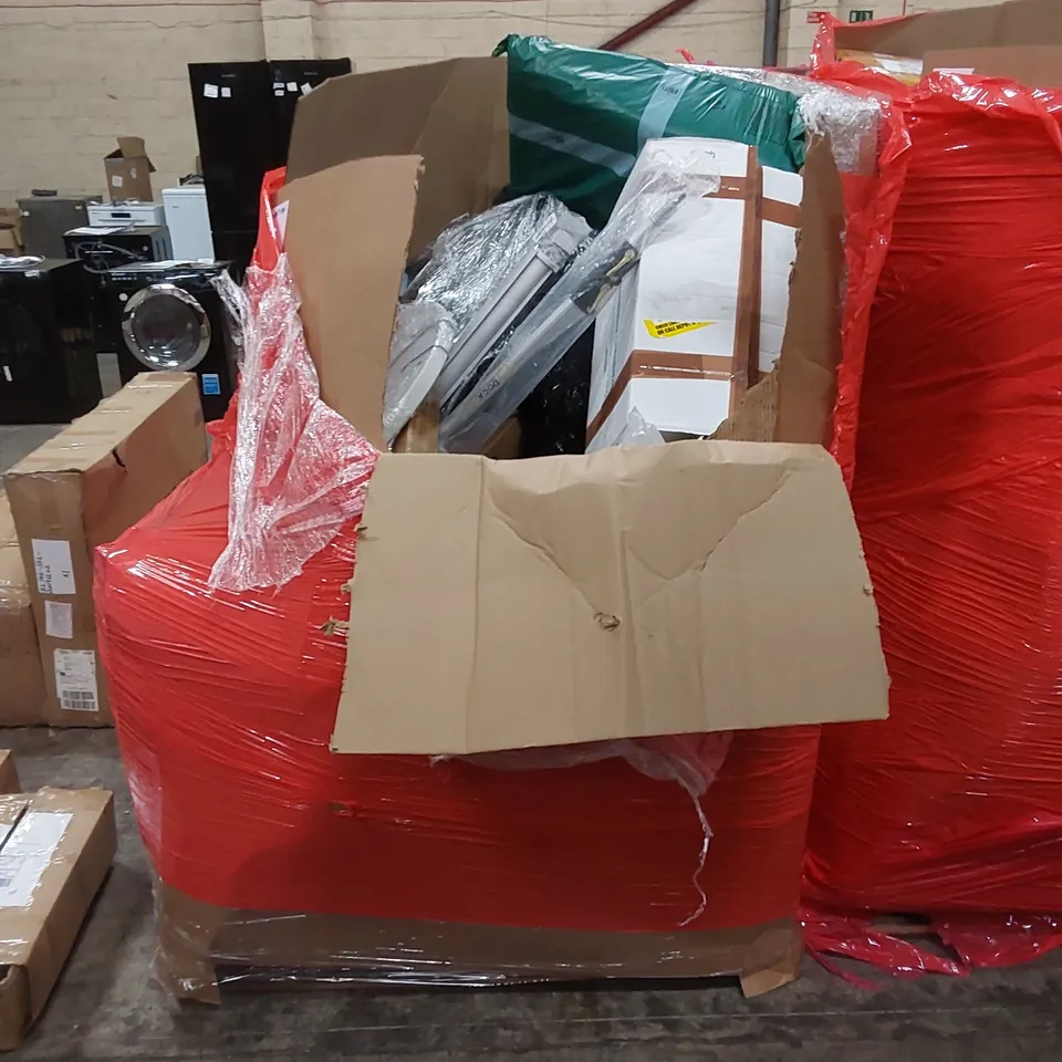 PALLET OF ASSORTED HOUSEHOLD ITEMS AND CONSUMER PRODUCTS. INCLUDING; HEATED THROWS, RETRACTABLE GATES, BOXED FURNITURE ETC 