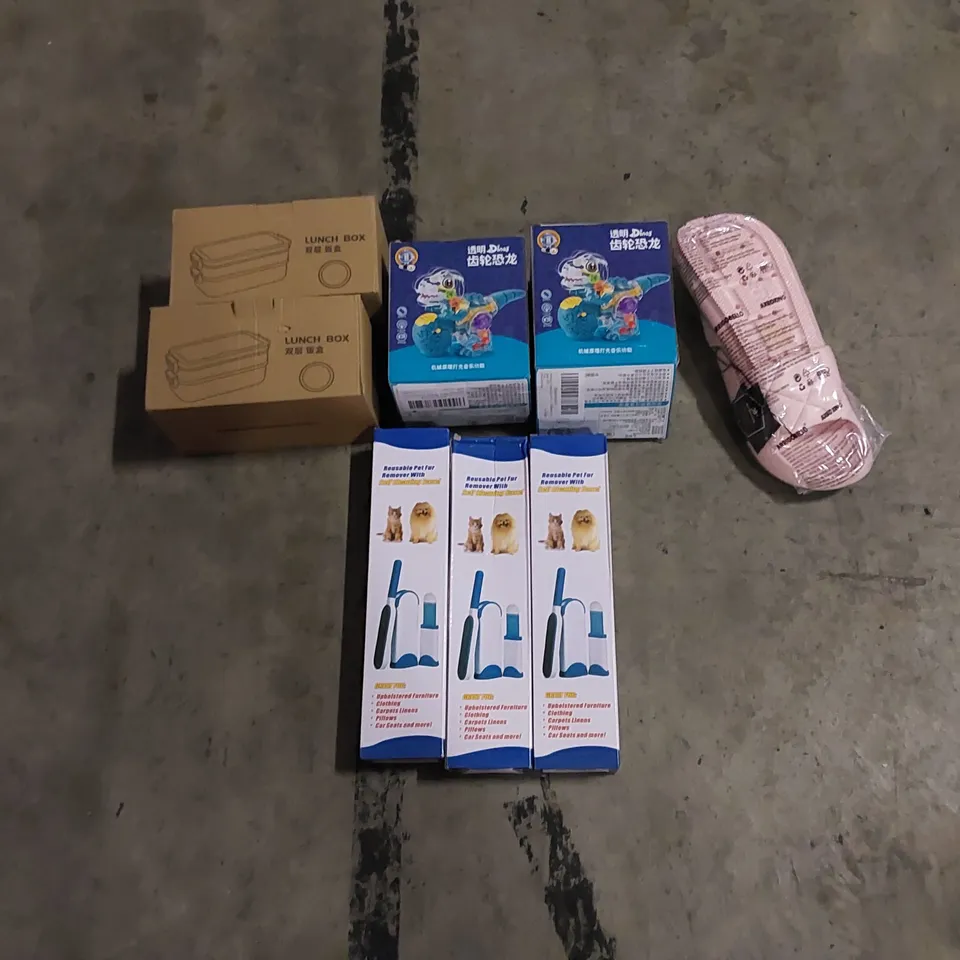 PALLET TO CONTAIN ASSORTED HOUSEHOLD ITEMS AND CONSUMER PRODUCTS. INCLUDING CRAFT ITEMS, PET FUR REMOVERS, TOYS, LUNCH BOXES ETC