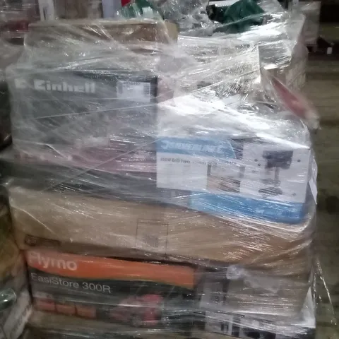 PALLET OF APPROXIMATELY 21 ASSORTED ELECTRICAL ITEMS TO INCLUDE LEAF BLOWERS , LAWNMOWERS , HEDGE POLES , ETC