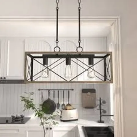 BOXED JIYEON 3- LIGHT WALNUT KITCHEN ISLAND PENDANT 