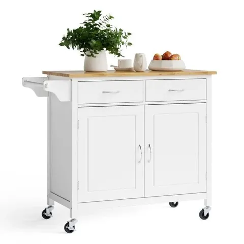 BOXED COSTWAY ROLLING KITCHEN ISLAND CART UTILITY SERVING CART WITH DRAWERS - WHITE