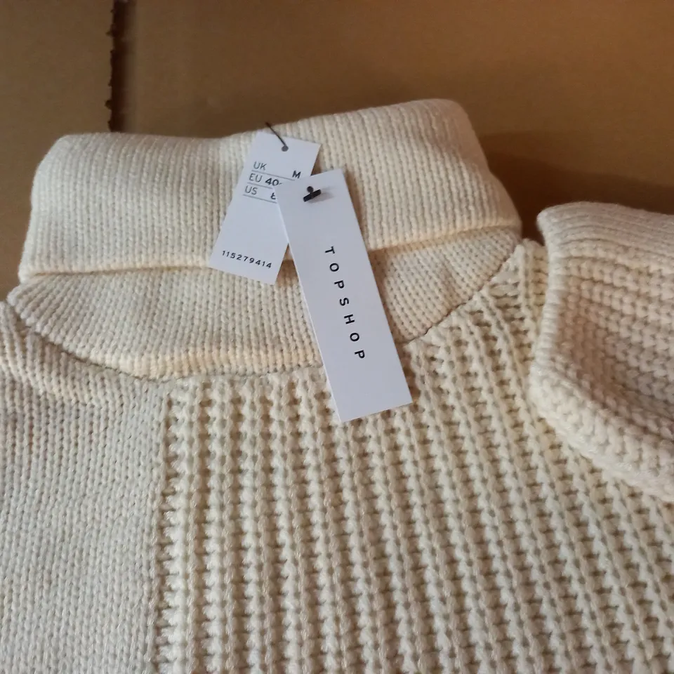 TOPSHOP CREAM KNITTED ROLL NECK JUMPER - UK M