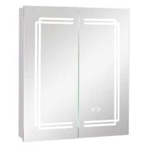 BOXED COSTWAY 60 X 70 CM BATHROOM MEDICINE CABINET WITH LED LIGHTED, 2 OUTLETS AND ADJUSTABLE STORAGE SHELVES