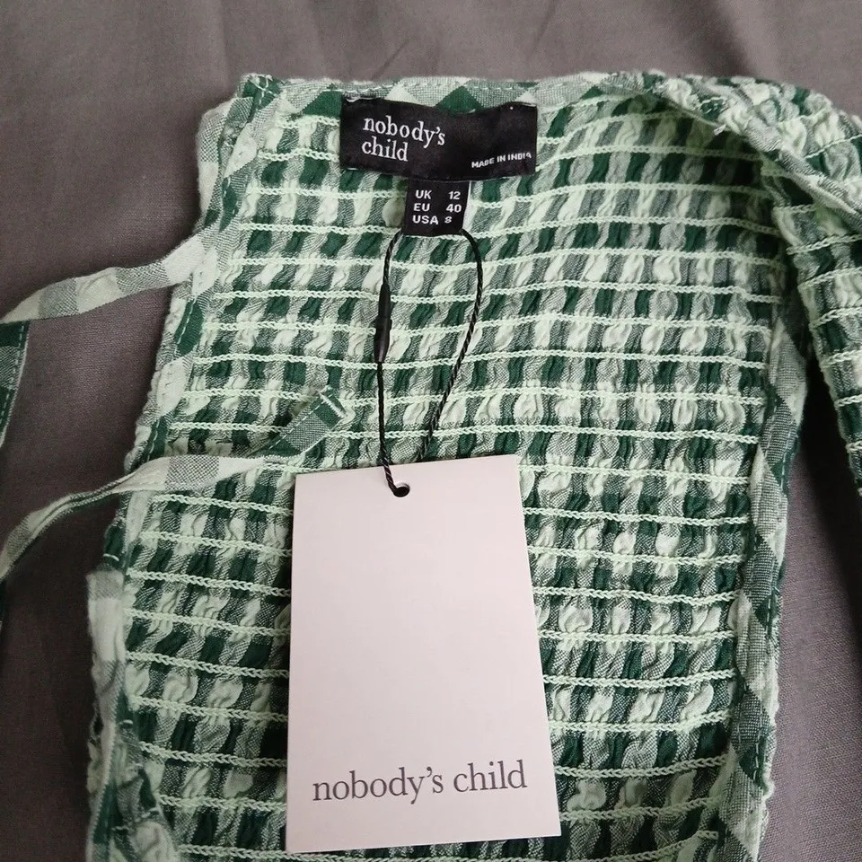 NOBODY'S CHILD GREEN GINGHAM JUMPSUIT UK 12 (EU 40, US 8)