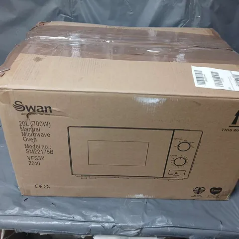 BOXED SWAN 20L 700W MANUAL MICROWAVE - BLACK - COLLECTION ONLY