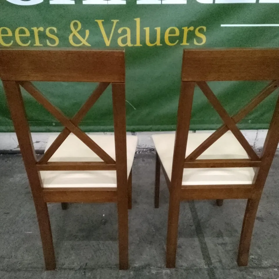 SET OF 2 NEW KENDAL DARK WOOD DINING CHAIRS (IVORY LEATHER SEAT PAD)