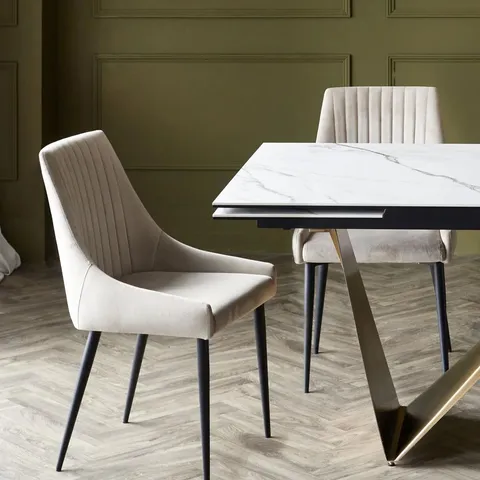 BOXED SET OF 2 DANETTI BLAKELY CHAMPAGNE VELVET DINING CHAIRS
