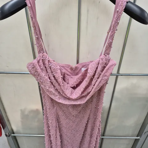 OH POLLY PINK BEADED DRESS, UK 12 (US 8)
