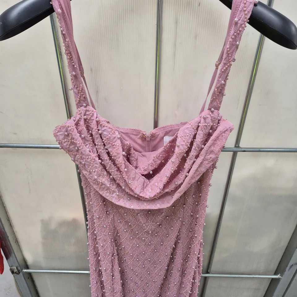 OH POLLY PINK BEADED DRESS, UK 12 (US 8)