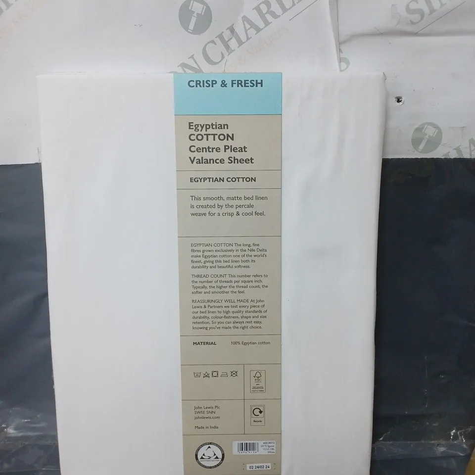 JOHN LEWIS CRISP AND FRESH DOUBLE CENTRE PLEAT VALANCE SHEET WHITE