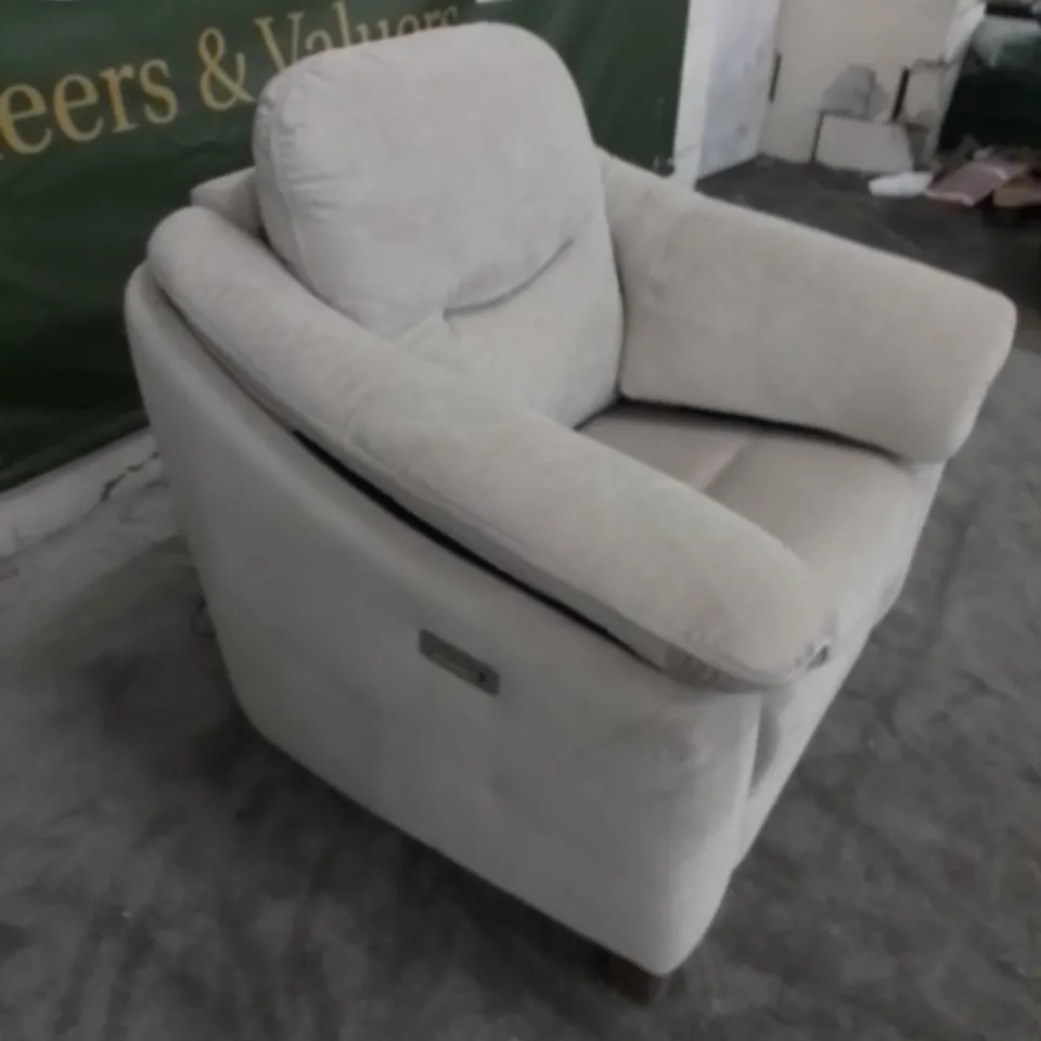 DESIGNER G PLAN MADE JACKSON MONTILLA ALMOND FABRIC ELECTRIC RECLINING ARM CHAIR