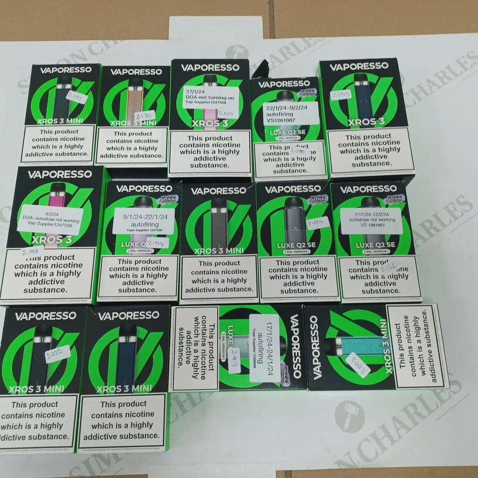 LOT OF 16 ASSORTED VAPORESSO E-CIGS TO INCLUDE XROS 3 ANS LUXE Q2