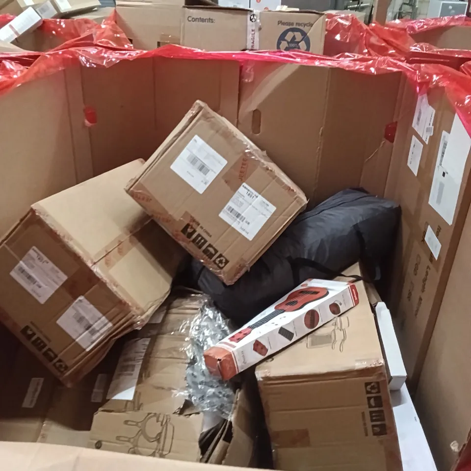 PALLET OF ASSORTED ITEMS INCLUDING - COOKWARE SET, CHILDREN'S GUITAR, TENT