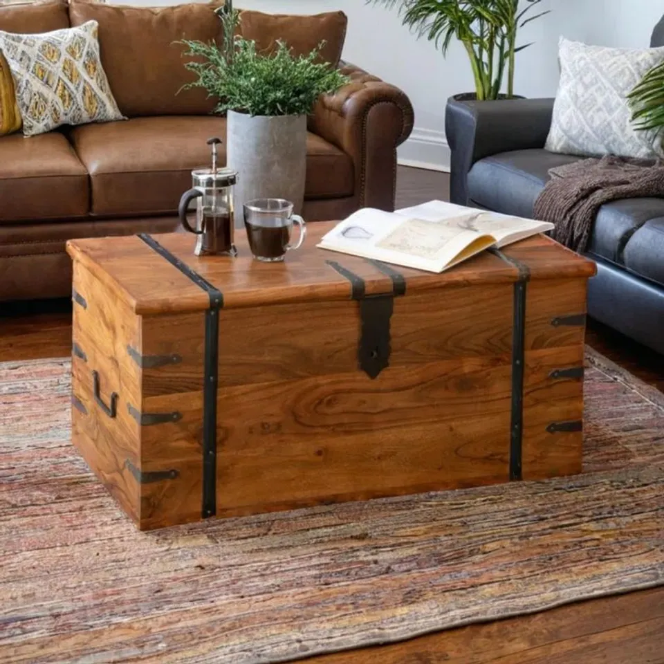 BOXED BALIC SOLID WOOD COFFEE TABLE WITH STORAGE