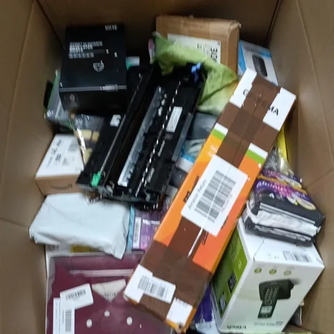 BOX OF APPROXIMATELY 15 ASSORTED ITEMS INCLUDING BASE LAYER BRIEFS , VTECH CORDLESS PHONE AND HP MOUSE 